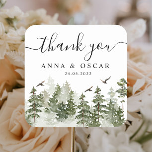 Modern Winter  Watercolor Green Forest With Snow Square Sticker