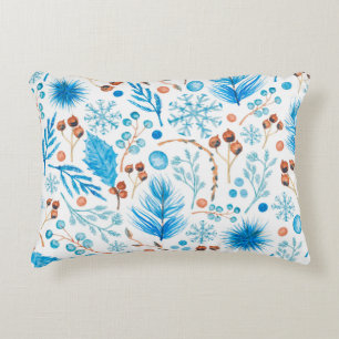 Modern Winter Watercolor Leaves and Berries  Decorative Cushion