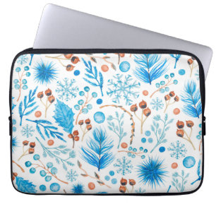 Modern Winter Watercolor Leaves and Berries  Laptop Sleeve