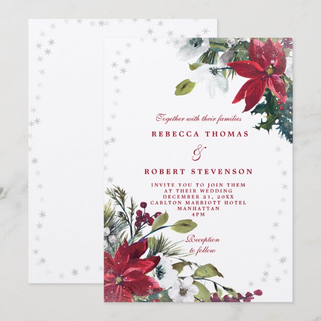 modern winter wedding rustic florals wedding invitation (Front/Back)