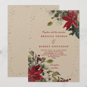 modern winter wedding rustic florals wedding invitation
