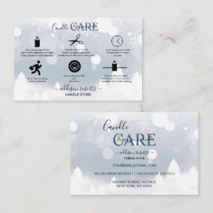 Modern Winter White and Silver Snow  Candle Care  Business Card