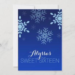 Modern Winter Wonderland Blue Snowflakes Sweet 16 Invitation