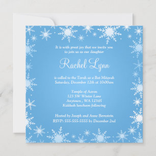 Modern Winter Wonderland Snowflake Bat Mitzvah Invitation