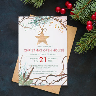 Modern winter wood branches Christmas open house Invitation