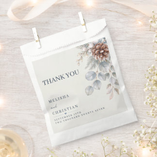 Modern Winter Woodland Pinecone Wedding Thank You Favour Bags
