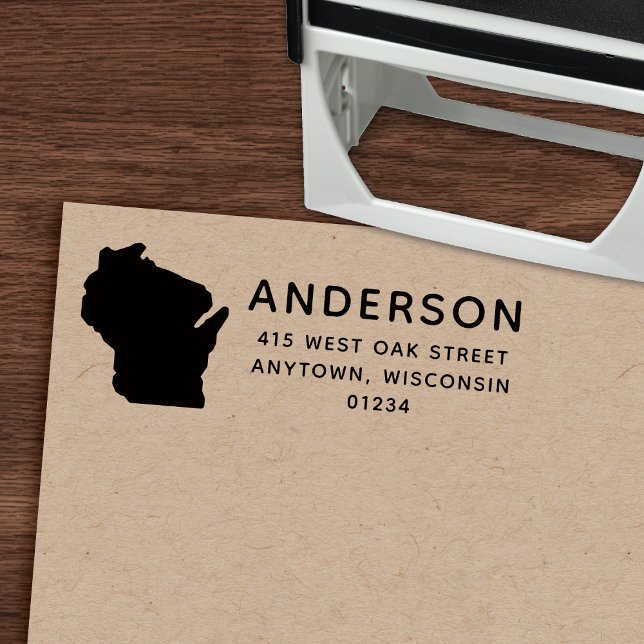 Modern WISCONSIN State Shape Return Address Self-inking Stamp (Creator Uploaded)