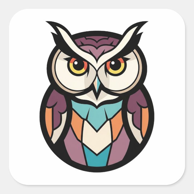 Modern Wisdom Owl Illustration Square Sticker (Front)