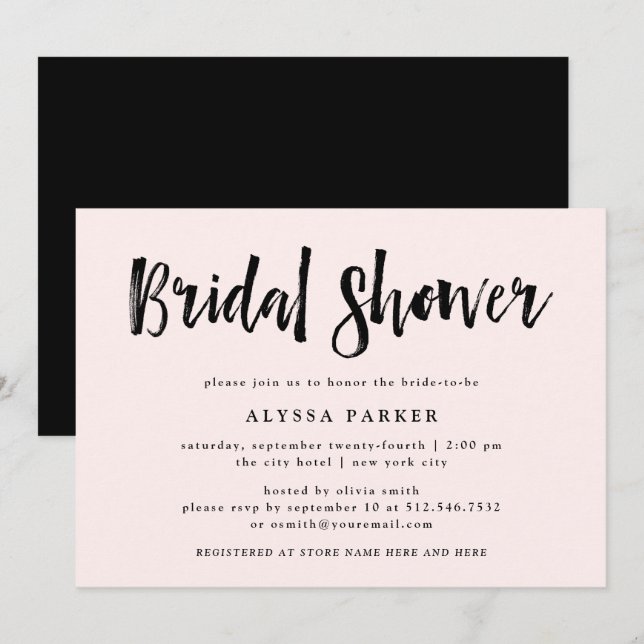 Modern Wish | Blush Pink Bridal Shower Invitation (Front/Back)