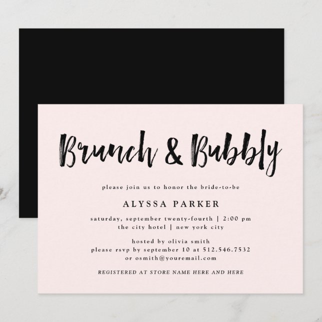 Modern Wish | Blush Pink Brunch and Bubbly Invitation (Front/Back)