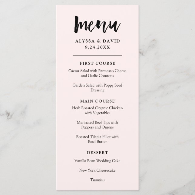 Modern Wish | Blush Pink Wedding Menu (Front)