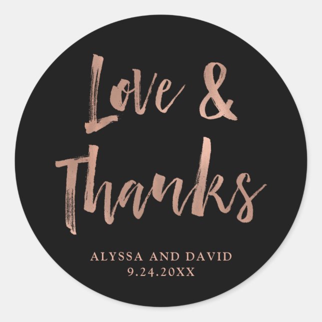 Modern Wish | Faux Rose Gold and Black Wedding Classic Round Sticker (Front)