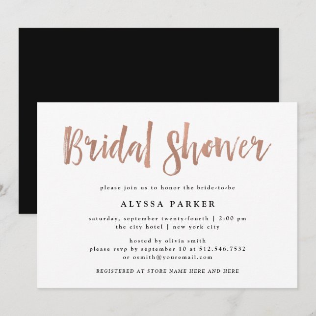 Modern Wish | Faux Rose Gold Bridal Shower Invitation (Front/Back)