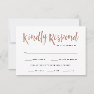 Modern Wish   Faux Rose Gold Wedding Meal Choice RSVP Card