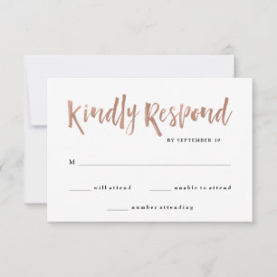 Modern Wish Faux Rose Gold Wedding RSVP Card