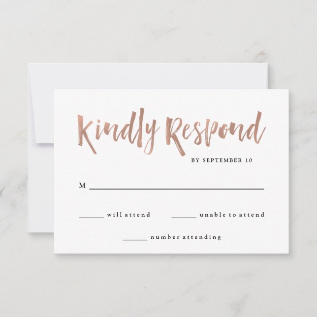 Modern Wish | Faux Rose Gold Wedding RSVP Card (Front)