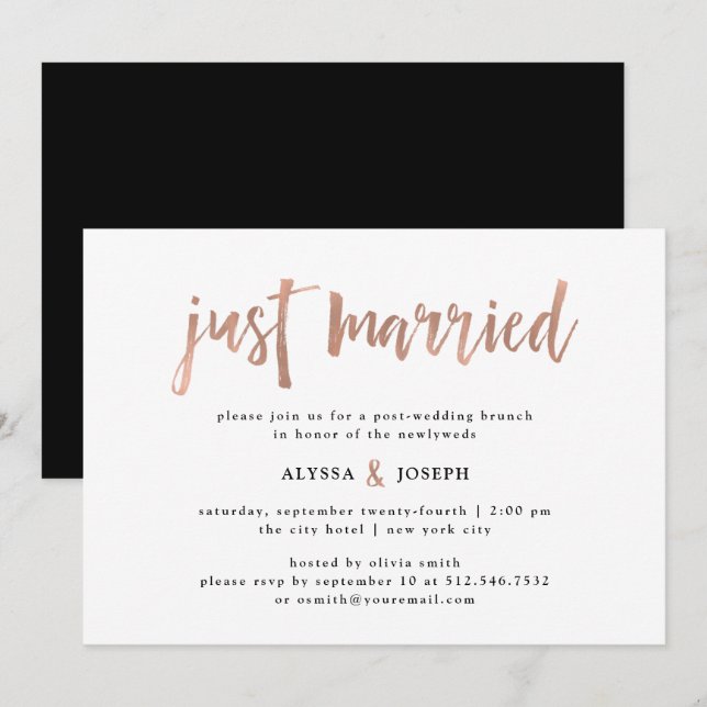 Modern Wish | Just Married Post Wedding Brunch Invitation (Front/Back)