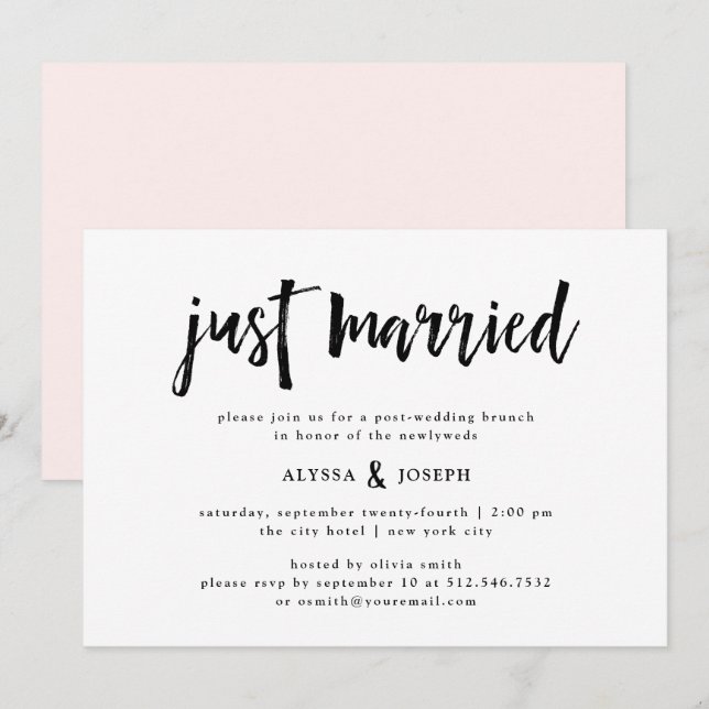 Modern Wish | Just Married Post Wedding Brunch Invitation (Front/Back)