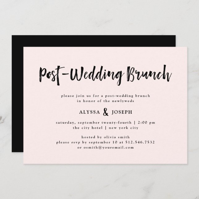 Modern Wish | Post Wedding Brunch Blush Pink Invitation (Front/Back)