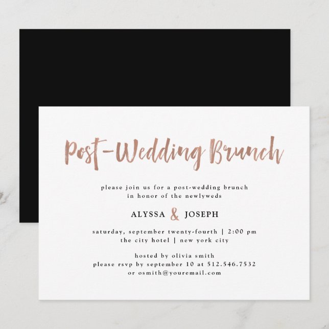 Modern Wish | Post Wedding Brunch Faux Rose Gold Invitation (Front/Back)