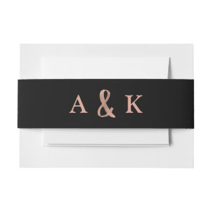 Modern Wish   Rose Gold and Black Monogram Wedding Invitation Belly Band