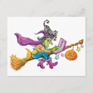 Modern Witch on Broom Postcard