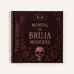Modern Witch Skull Burgundy Roses Black Journal