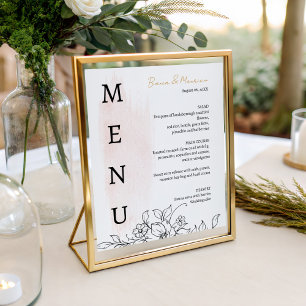 Modern with Blush Watercolor and Black Florals Menu