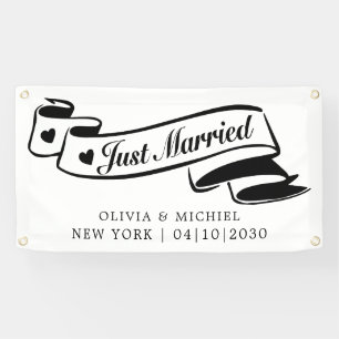 Modern With Heart Just Married Car Banner