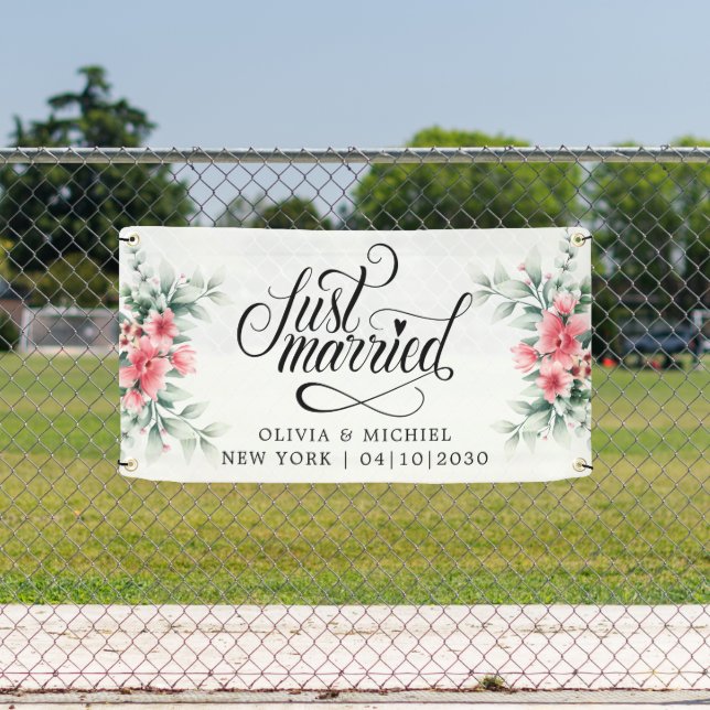 Modern With Heart Just Married Car Banner (Insitu)