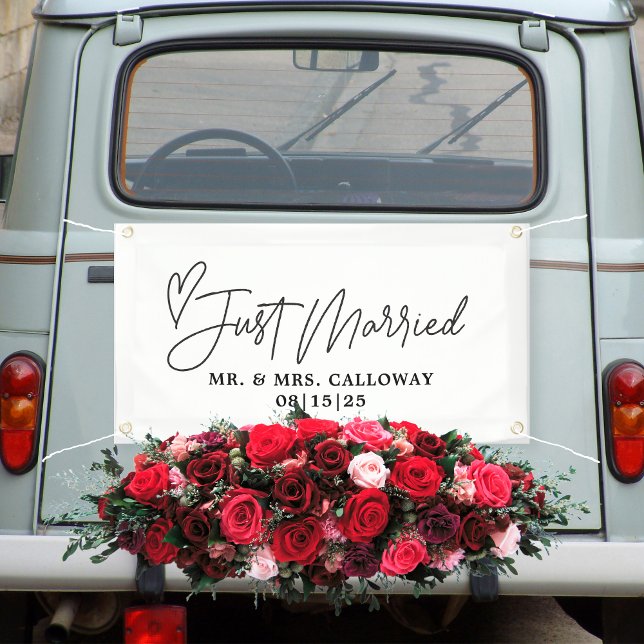 Modern With Heart Just Married Car Banner (Creator Uploaded)