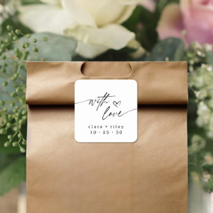 Modern WIth Love Elegant Script Heart Wedding  Square Sticker