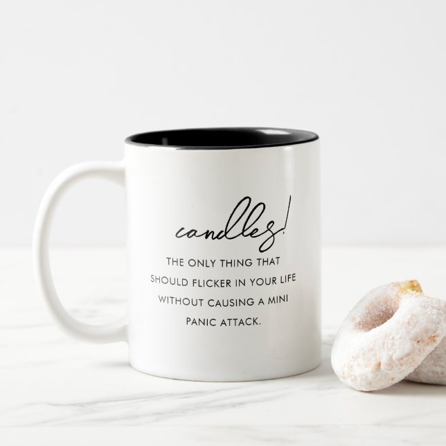 Modern witty candle lover funny quote  Two-Tone coffee mug (With Donut)