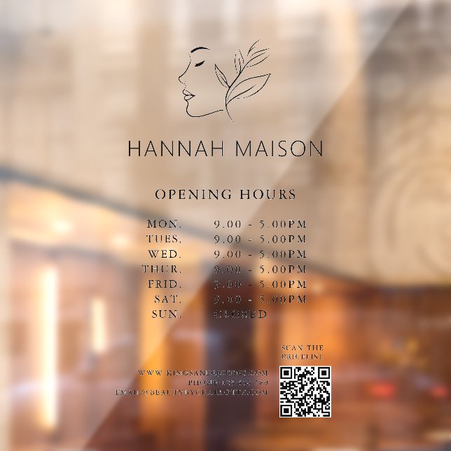 Modern, Woman Logo, Opening Hours & QR Code Window Cling (Sheet 2)