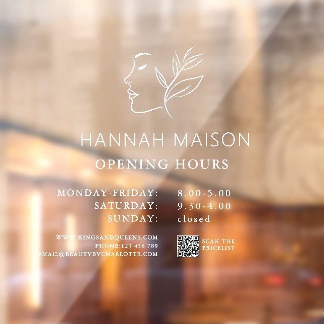 Modern, Woman Logo, Opening Hours & QR Code Window Cling (Sheet 2)
