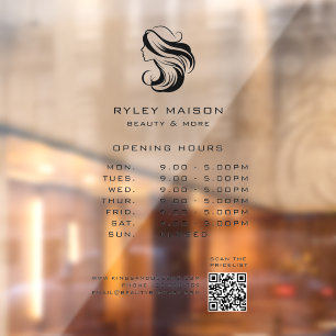 Modern, Woman Logo, Opening Hours & QR Code Window Cling