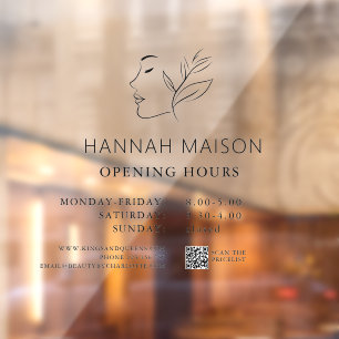 Modern, Woman Logo, Opening Hours & QR Code Window Cling