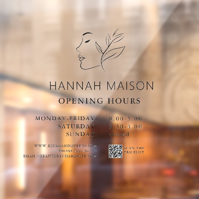 Modern, Woman Logo, Opening Hours & QR Code Window Cling (Sheet 2)