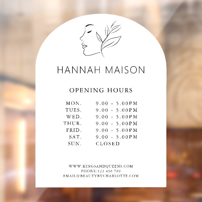 Modern, Woman Logo, Opening Hours  Window Cling (Sheet 2)