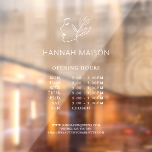 Modern, Woman Logo, Opening Hours Window Cling