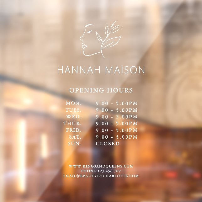 Modern, Woman Logo, Opening Hours  Window Cling (Sheet 2)