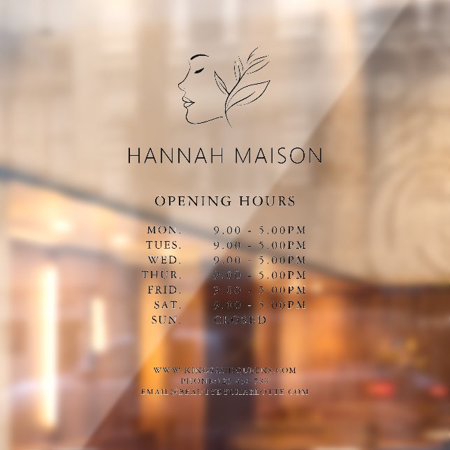 Modern, Woman Logo, Opening Hours  Window Cling (Sheet 2)