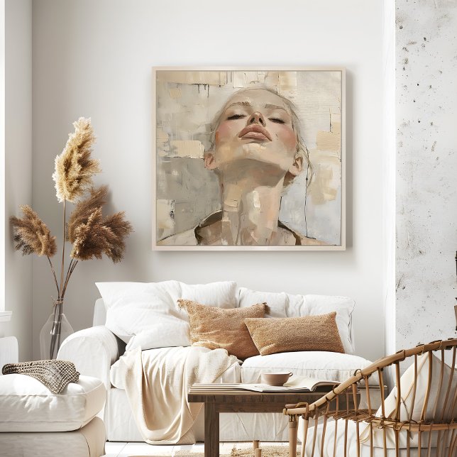 Modern Woman Portrait Painting Aesthetic Wall Art (Modern Woman Portrait Painting Aesthetic Wall Art in a neutral boho living room.)