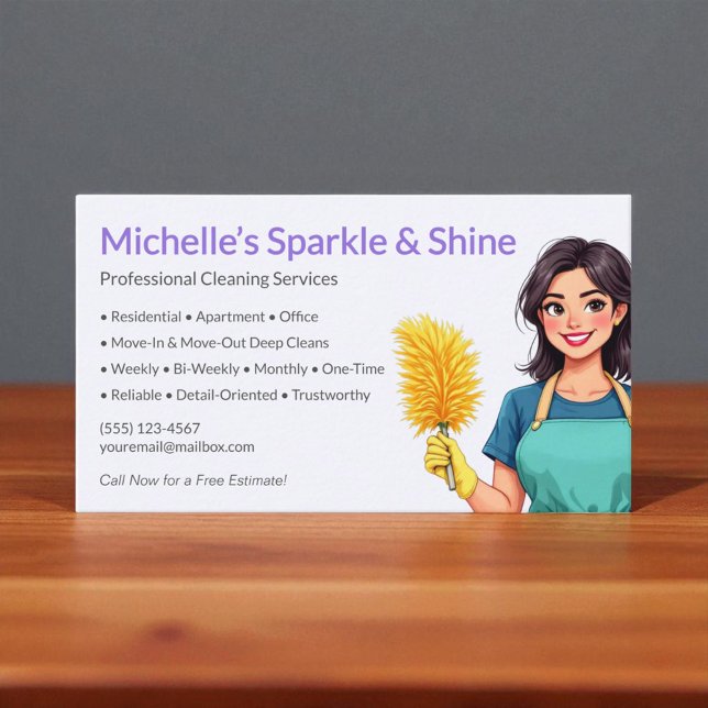 Modern Woman Purple House Cleaning Service Business Card (Creator Uploaded)