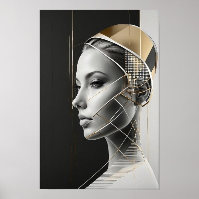 Modern Woman’s Portrait - Abstract Gold Art Poster (Front)