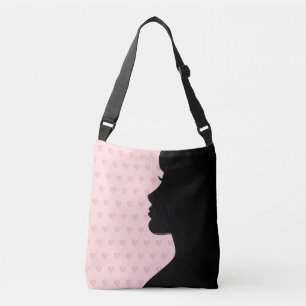Modern Woman Silhouette & Hearts on Light Pink Cro Crossbody Bag