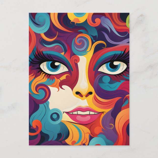 Modern Woman Vibrant Whirl of Emotions Postcard (Front)
