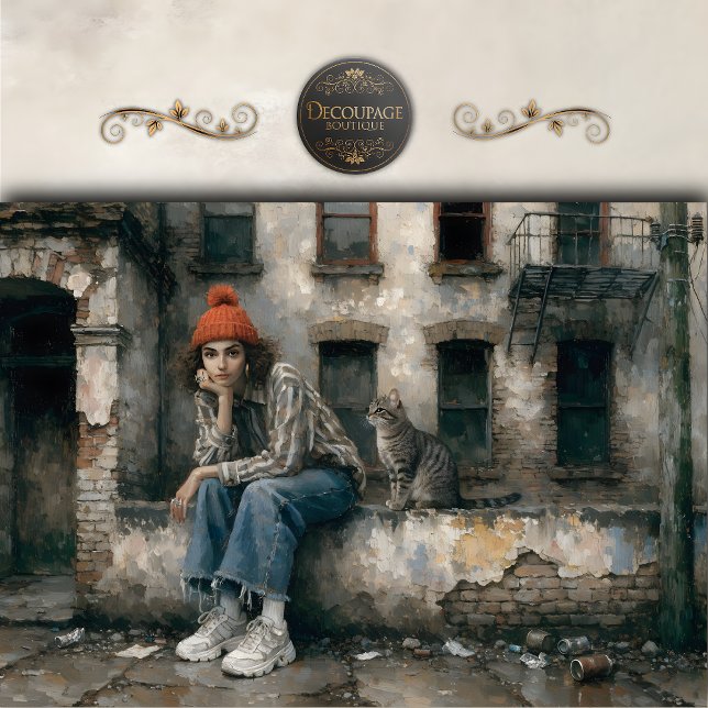 Modern Woman with Cat Urban Decoupage Tissue Paper (Modern Woman with Cat Urban Decoupage Tissue Paper)