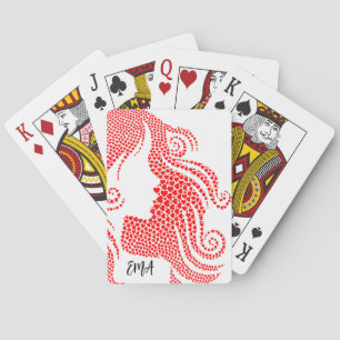 Modern Womanl Silhouette in Hearts Monogrammed Playing Cards