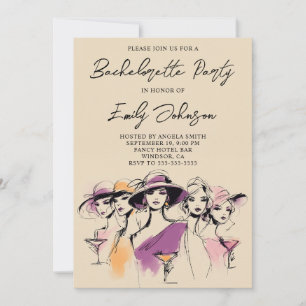 Modern Women Cocktails Illustration Bachelorette Invitation